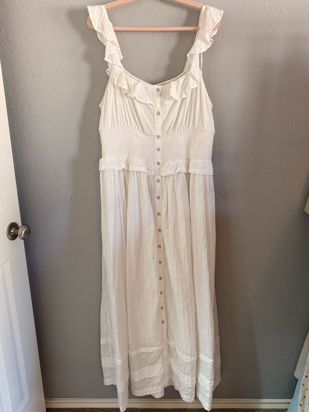 Pilcro Anthropologie White Ruffle Button Front Maxi Dress XL